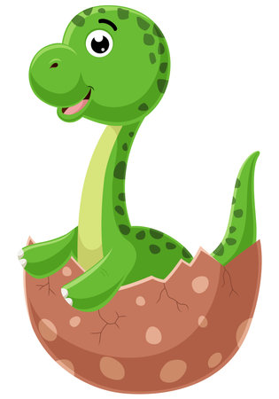 Cartoon baby brontosaurus hatching from eggのイラスト素材