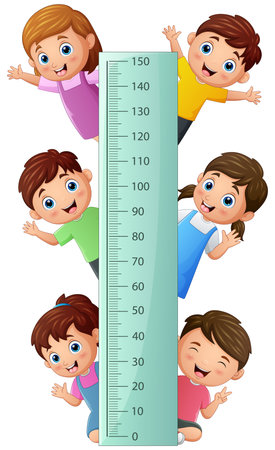 Height measuring with happy children cartoonのイラスト素材
