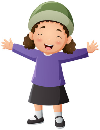 Happy little girl cartoon wearing winter clothesのイラスト素材