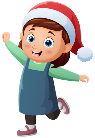 Happy little girl cartoon wearing winter clothesのイラスト素材