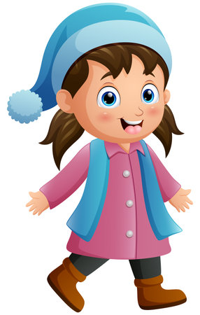 Cartoon girl wearing winter clothesのイラスト素材