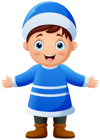 Cartoon little boy wearing winter clothesのイラスト素材