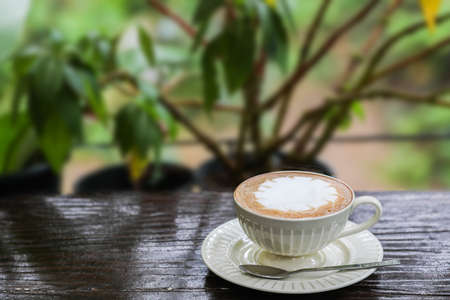 Cup of coffee is breakfast or snack for people.の写真素材