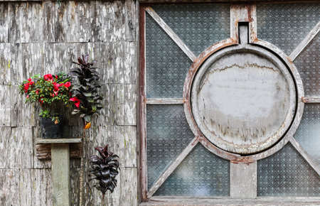 The old wall of house was made from lath and have pane which design for background.の写真素材