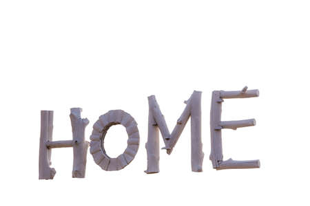 Symbol made from wood is alphabet of home on white background.