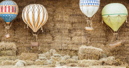 Background made from rice straw by bunch rope and have balloon are element.の写真素材