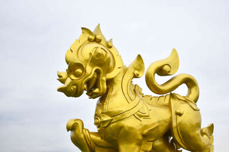 Big Golden lion statue at Singha Park, Chiang Rai , Thailandの写真素材