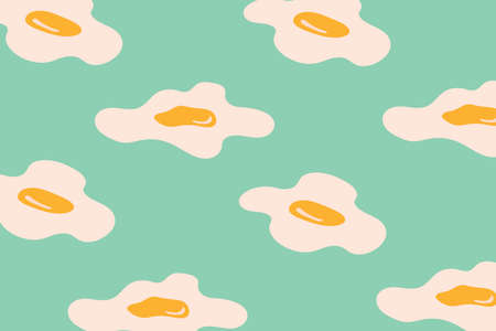 Fried eggs pattern on green pastel background.