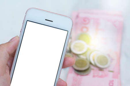 Smartphone Mock-up and Thai Moneyの写真素材