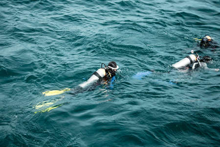 Scuba diver floating on the sea at Chonburi, Thailand.の写真素材