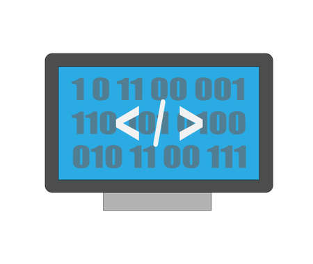 Coding icon vector. computer screen show a binary number.のイラスト素材