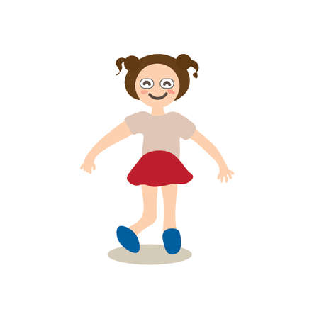 Happy kid vector, Asian little girl was dance with smile face on white backgroundのイラスト素材