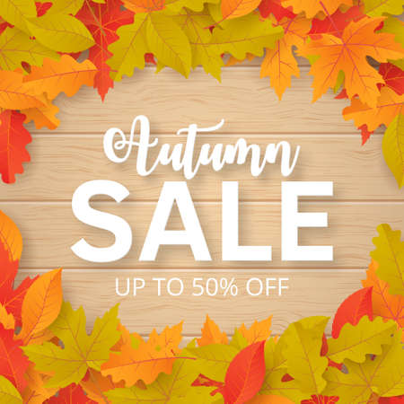 Autumn sale background with leaves. Can be used for shopping sale, promo poster, banner, flyer, invitation, website. Vector illustrationのイラスト素材