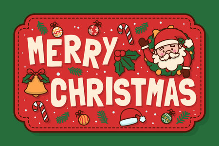 Christmas Party Invitation Poster with Santa, Snowman, and Christmas House. Vector Illustrationのイラスト素材