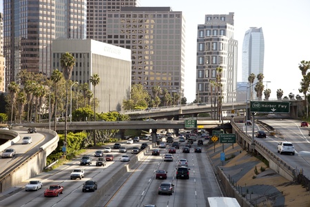 view of downtown los angeles and freeways
