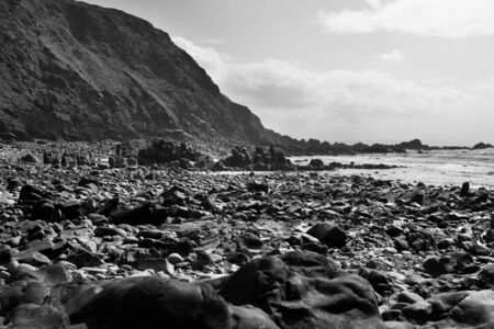 the stunning coastline at duckpool beach on the north cornwall coast, englandの写真素材