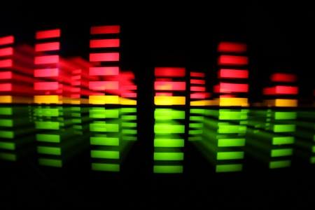 music graphic equalisers and audio analysis clip. shot from the display of a stereo hifi systemの写真素材