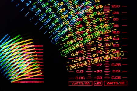 music graphic equalisers and audio analysis clip. shot from the display of a stereo hifi systemの写真素材