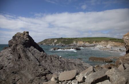 the stunning coastline at gunwalloe cove on the north cornwall coast, england
