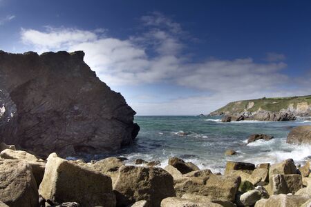 the stunning coastline at gunwalloe cove on the north cornwall coast, englandの写真素材