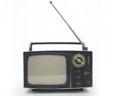 really cool retro vintage portable televison shot against whiteの写真素材