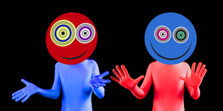 two alien rave dancers with crazy eyesの写真素材