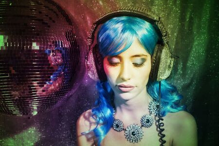 blue girl ready to partyの写真素材