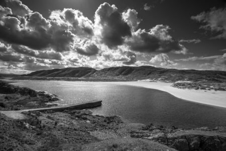 stunning coastline at bettyhill in the highlands of scotland on sunny dayの写真素材