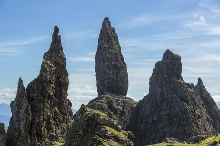 beautiful and unique old man of storr rock in isle of skye, scotland on sunny dayの写真素材