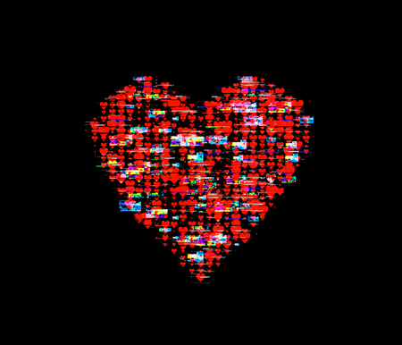 a heart hape made from lots of distorted heart imagesの写真素材
