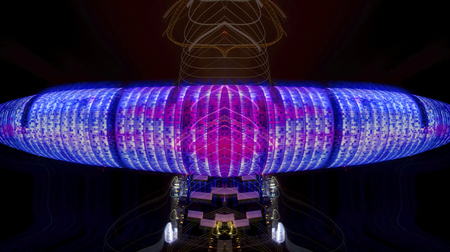 abstract light display on the torre agbar in barcelona, spainのeditorial素材