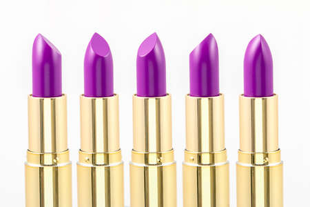 Close up of purple lipsticks in studioの写真素材