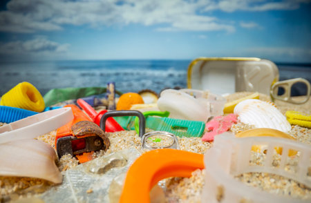 A beach filling up with trash