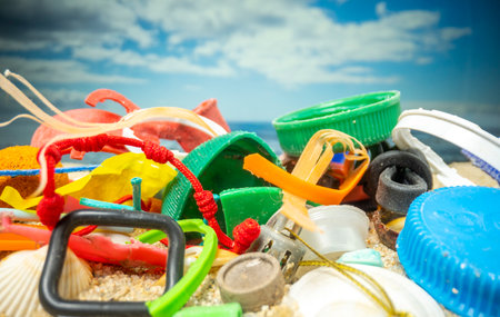 A beach filled with trash