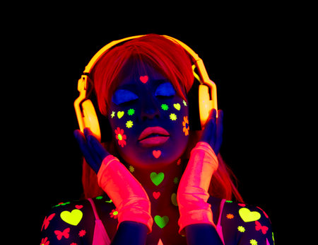 Female dancer in glow UV costumeの写真素材