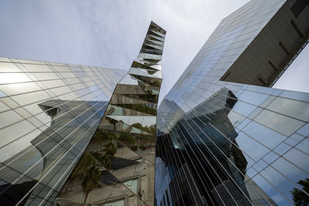 barcelona mirrored glass skyscraperの写真素材