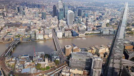 london city skyline from a helicopterの写真素材