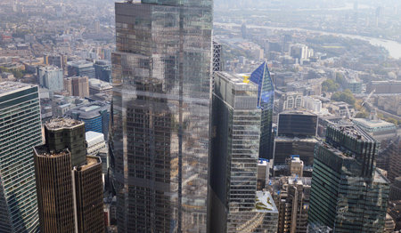london city skyline from a helicopterの写真素材