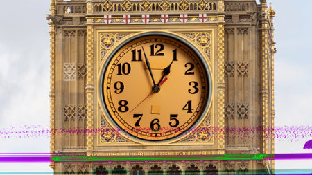 big ben in london, england with the clock face replaced with analogue clockの写真素材