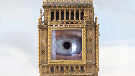 big ben in london, england with the clock face replaced with eyeの写真素材
