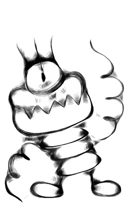 Evil robot doodle with springs as his armsのイラスト素材