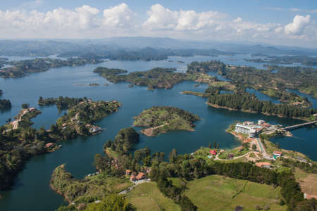 Guatape, Colombia - 05 February, 2011 - Guatape lake view from the top of Guatape's mountain belvedereのeditorial素材