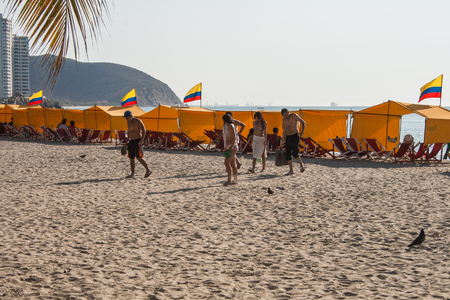 Santa Marta, Colombia - 07 February, 2011 - people leaving the beach in Rodadero.のeditorial素材