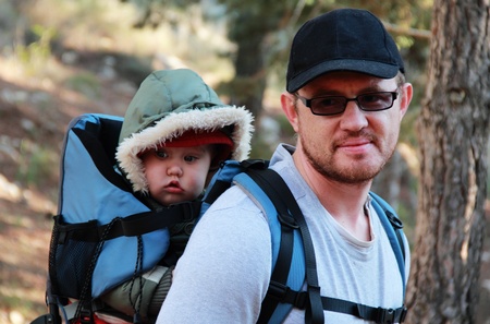 Dad and Child in Baby Hikingの写真素材