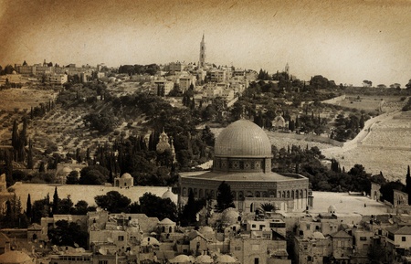 Old city of Jerusalem. Temple Mount: Dome on the Rock, Russian church, jewish cemeteryの写真素材