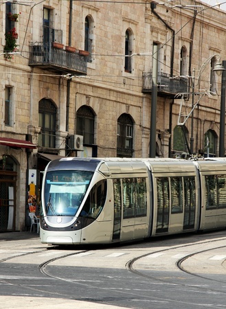 modern tram in old Jerusalem のeditorial素材