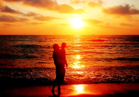 father and son on the seaの写真素材