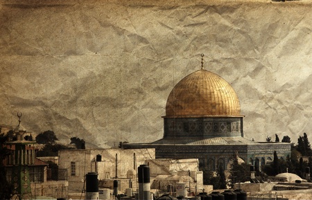 Old city of Jerusalem  picture on an old rough crumpled paper の写真素材