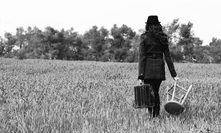 girl with a stool  の写真素材