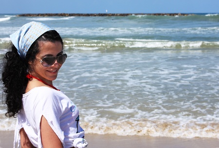 beautiful girl on the beachの写真素材